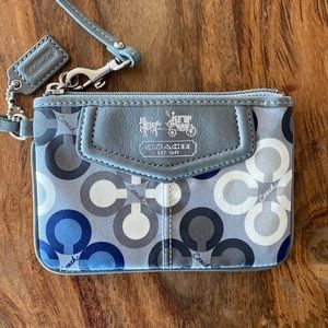 Coach Blue Gray Signature Wristlet Clutch